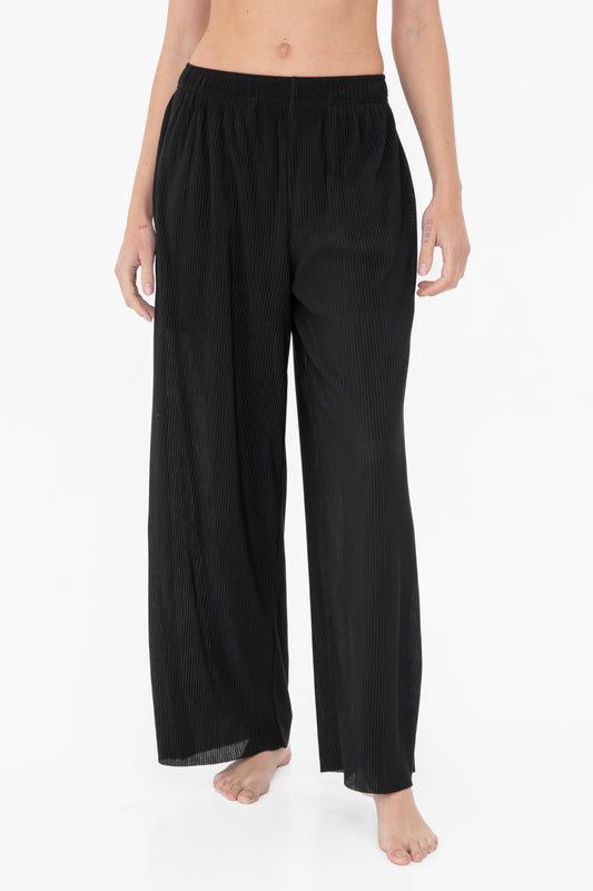 Black Micro Pleated Pants