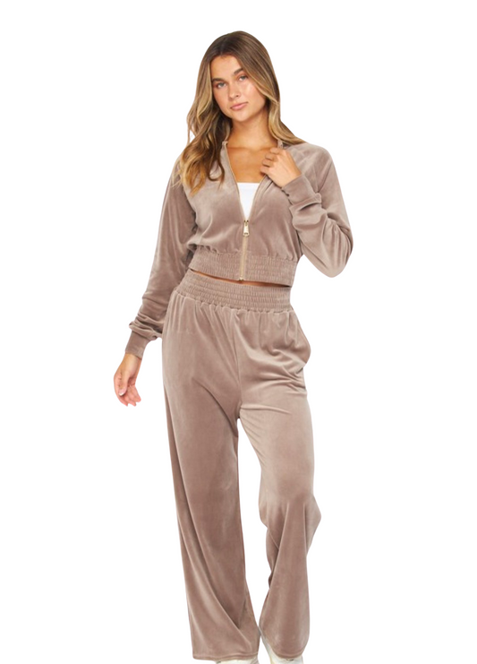 K. Coco Velour Bomber Jacket and Wide Leg Pants Set