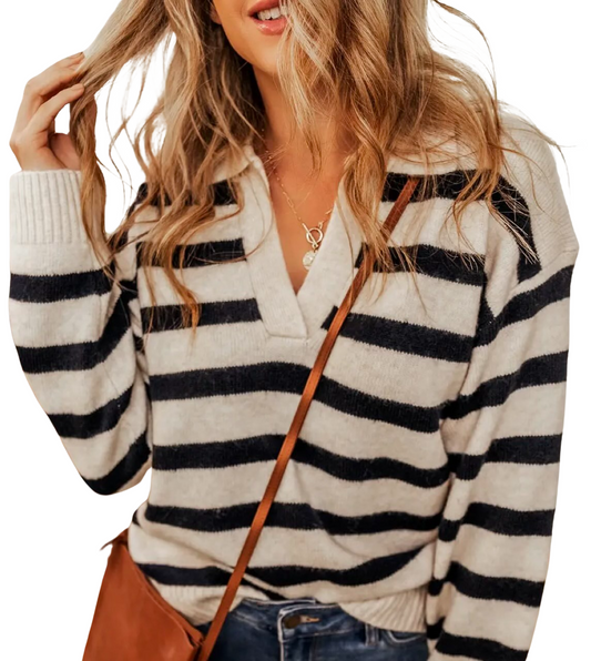 Apricot Striped Knit Sweater