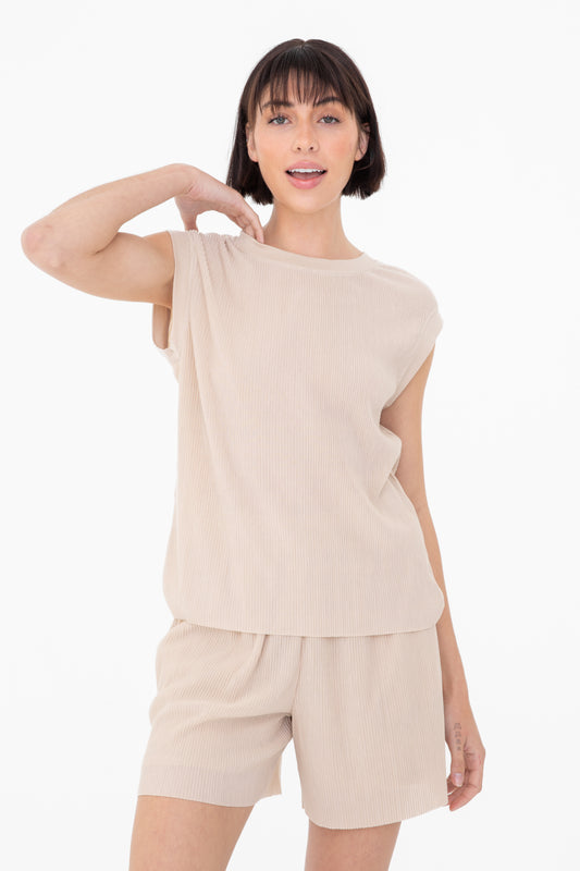 Natural Micro Pleated Top