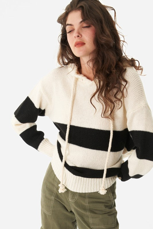 Striped Black and White Hoodie Sweater