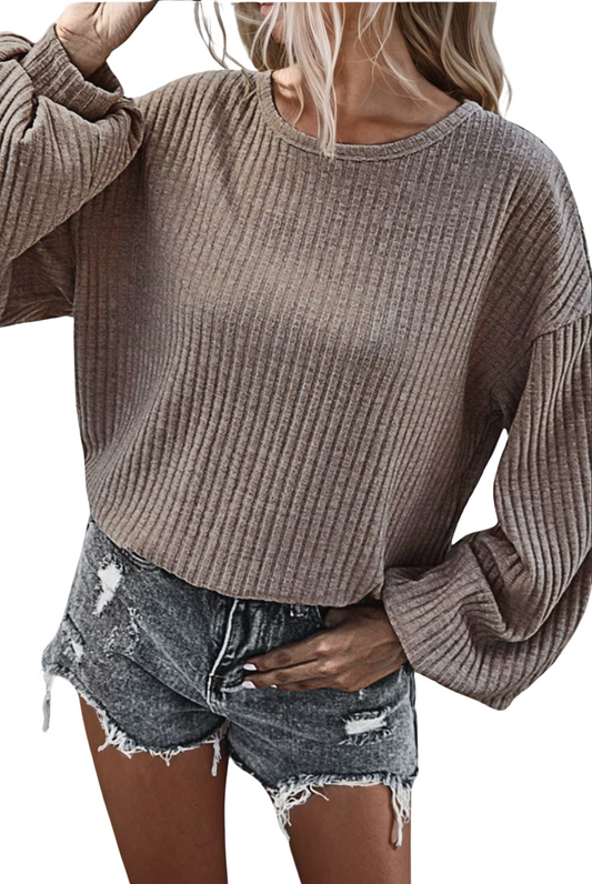 Bubble Sleeved Ribbed Knit Top